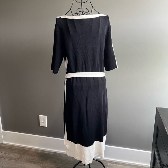 Lauren Ralph Lauren Black and White Color block Dress with Belt Size Medium - Picture 4 of 9